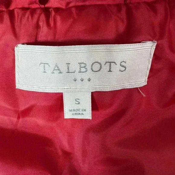 Talbots S Quilted Down Fill Puffer Vest Red Gold Zip Pocket High Neck Soft Shell - Picture 11 of 14